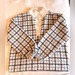 LOFT Plaid Rib Trim Sherpa Top